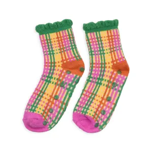 colorful grid cozy grip socks