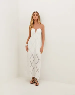 Eyelet Zhen Long Dress - Off White