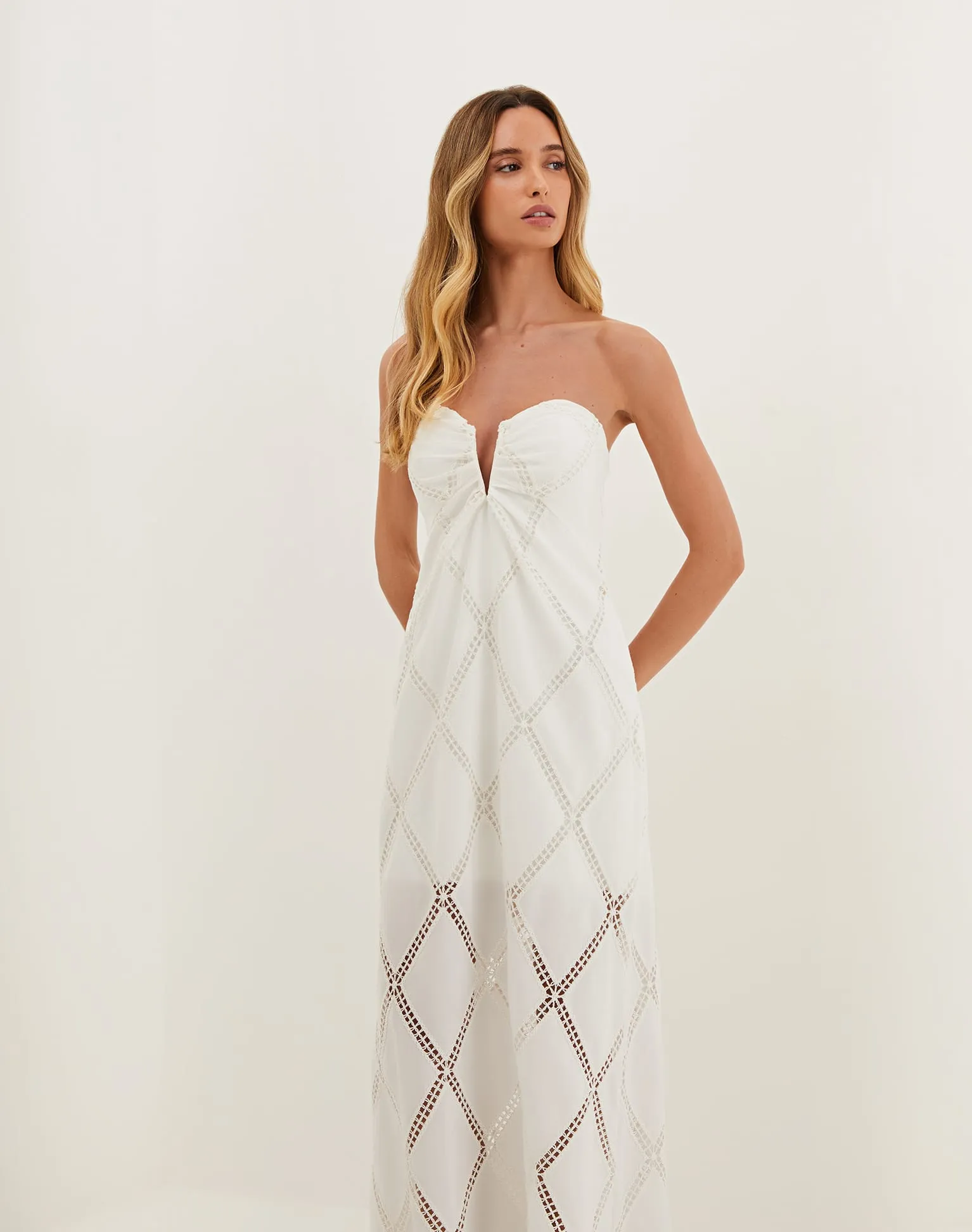 Eyelet Zhen Long Dress - Off White