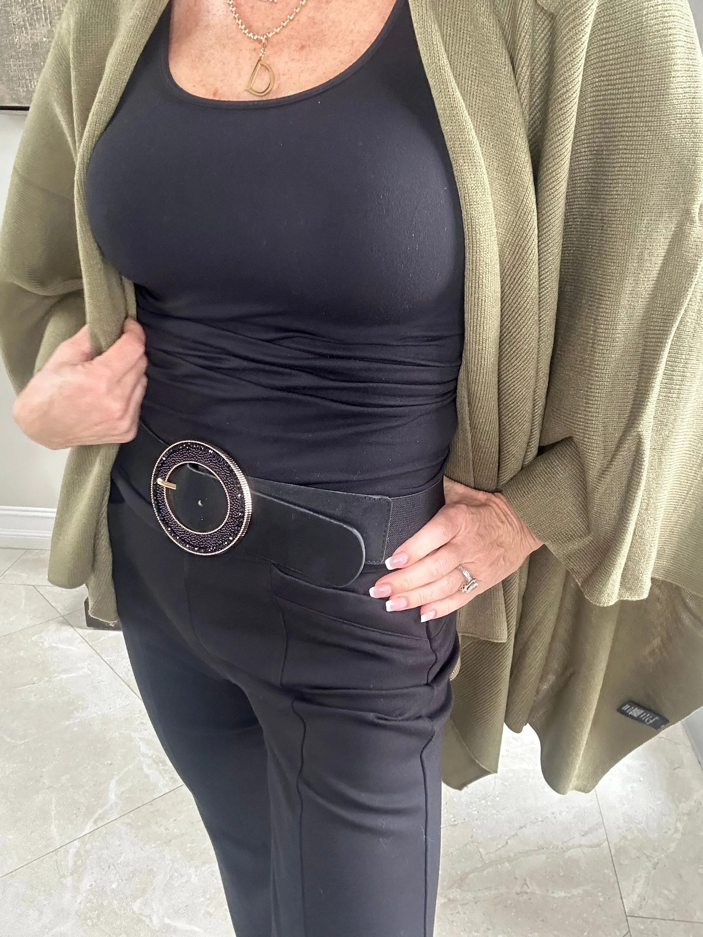 Stretch Belt with Oval Stone Detail