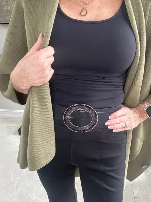Stretch Belt with Oval Stone Detail